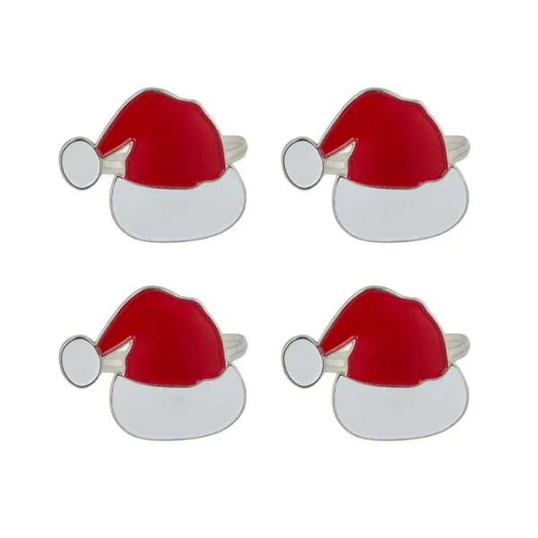 4 Pack Santa Hats Napkins Ring Zinc - 8cm