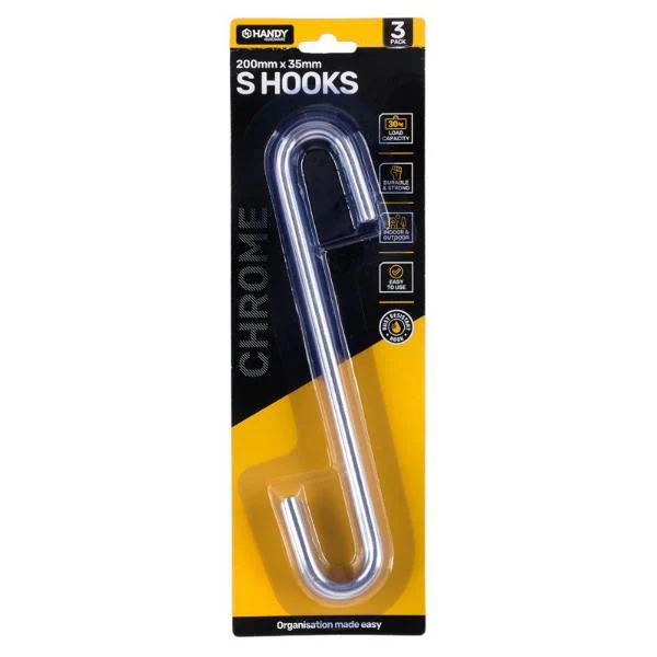 3 Pack Chrome Heavy Duty S Hook - 20cm x 3.5cm x 0.63cm