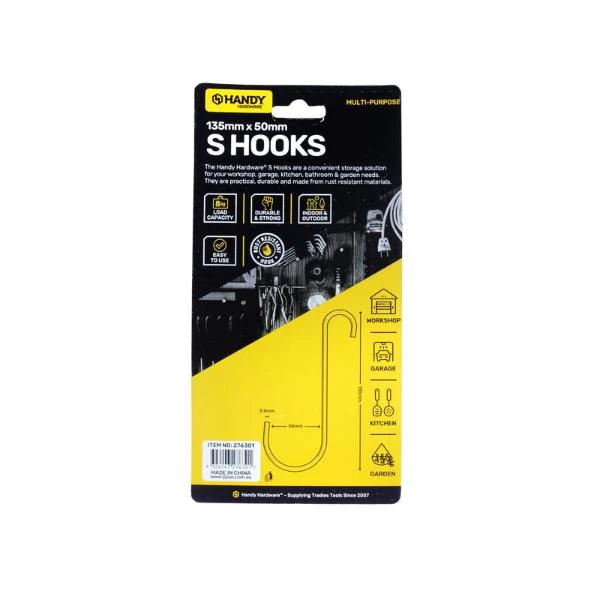 2 Pack Zinc Plated S Hook - 13.5cm x 5cm x 0.35cm - Image 3