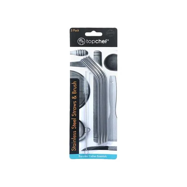 5 Pack Stainless Steel Straw With Brush Set - 20cm