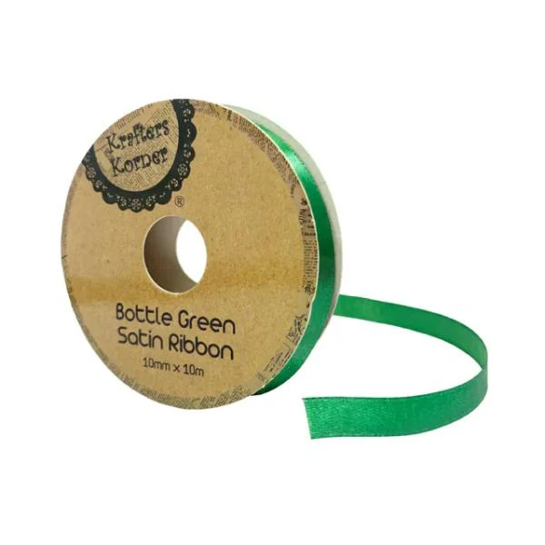 Bottle Green Satin Ribbon - 1cm x 10m