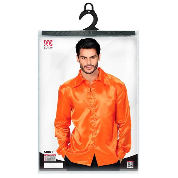 Satin Orange 70s Disco Shirt - Medium - Image 3