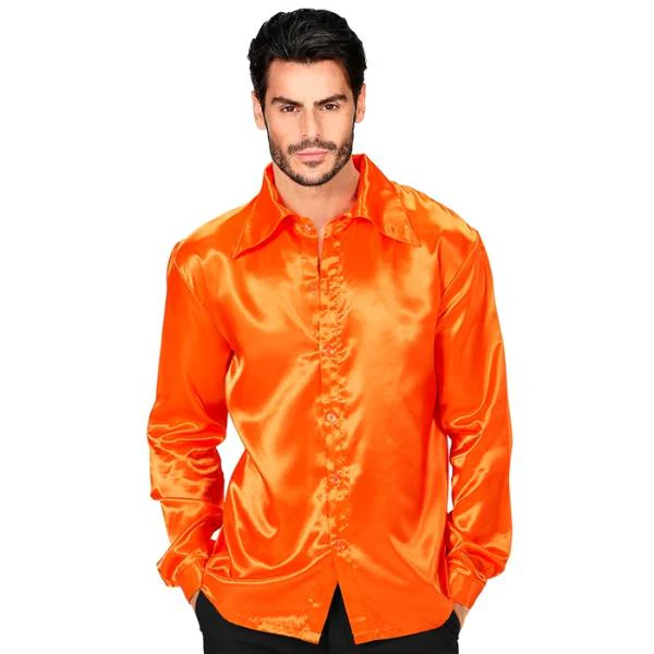 Satin Orange 70s Disco Shirt - Small