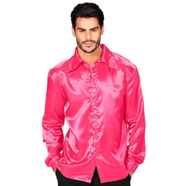 Satin Pink 70s Disco Shirt - X Large