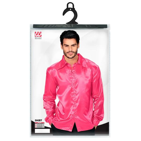 Satin Pink 70s Disco Shirt - X Large - Image 3