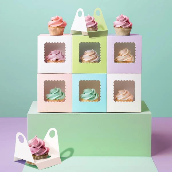 6 Pack Single Pastel Lilac Scalloped Cupcake Box - Image 2