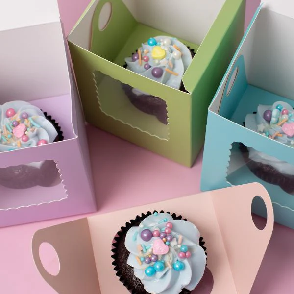 6 Pack Single Pastel Lilac Scalloped Cupcake Box - Image 3
