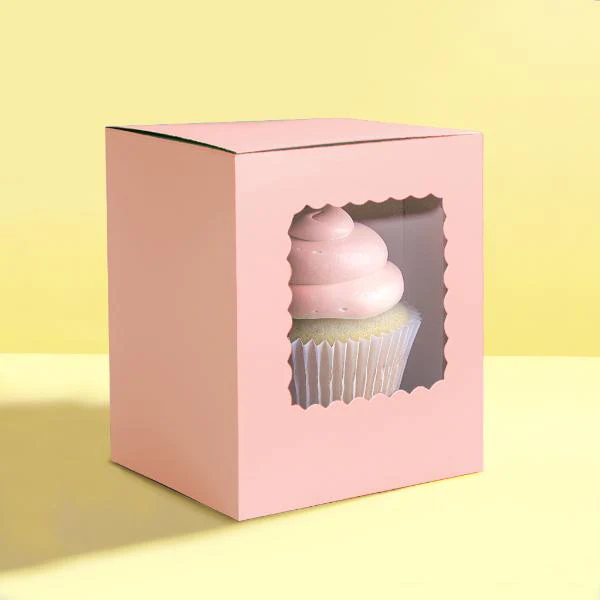 6 Pack Single Pastel Pink Scalloped Cupcake Box