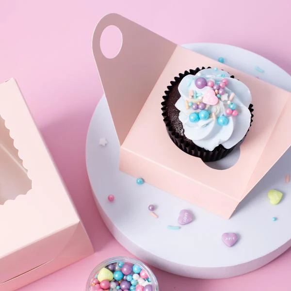 6 Pack Single Pastel Pink Scalloped Cupcake Box - Image 2
