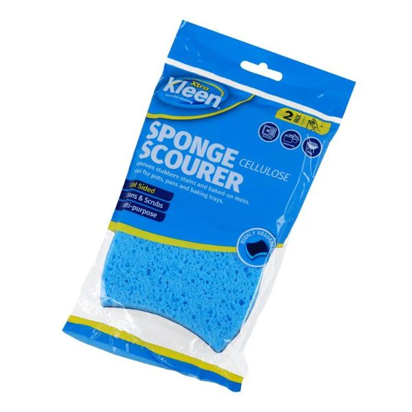 2 Pack Cellulose Sponge With top Scourer - 10cm x 8cm x 2cm - Image 3