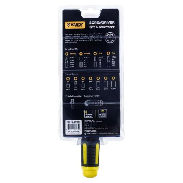 25 Pack Screwdriver Handle With Socket & Driver Bit Set - Image 3