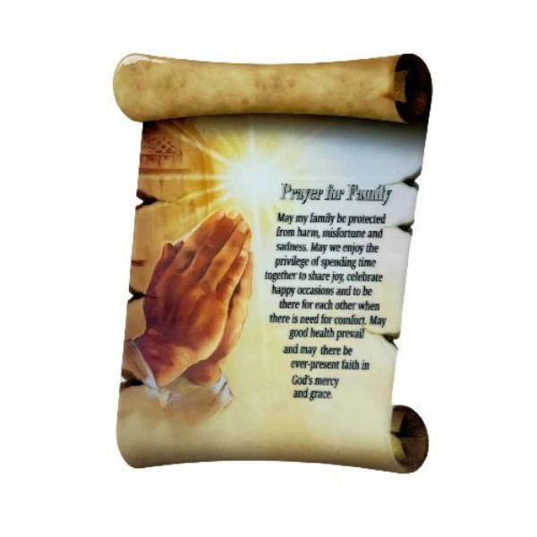Ceramic Scroll Shape Religious Standing Plaque With Praying Hands - 15cm x 20cm