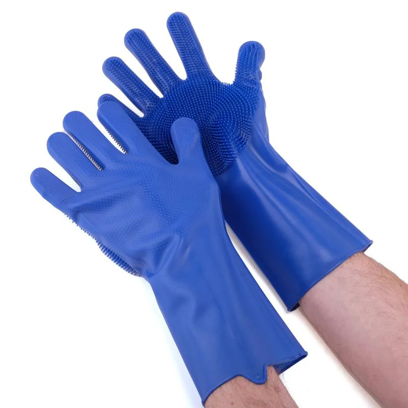 Blue Silicone Scrubbing Brush Cleaning Gloves - 32cm - Image 2