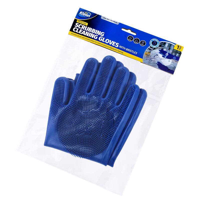 Blue Silicone Scrubbing Brush Cleaning Gloves - 32cm - Image 3