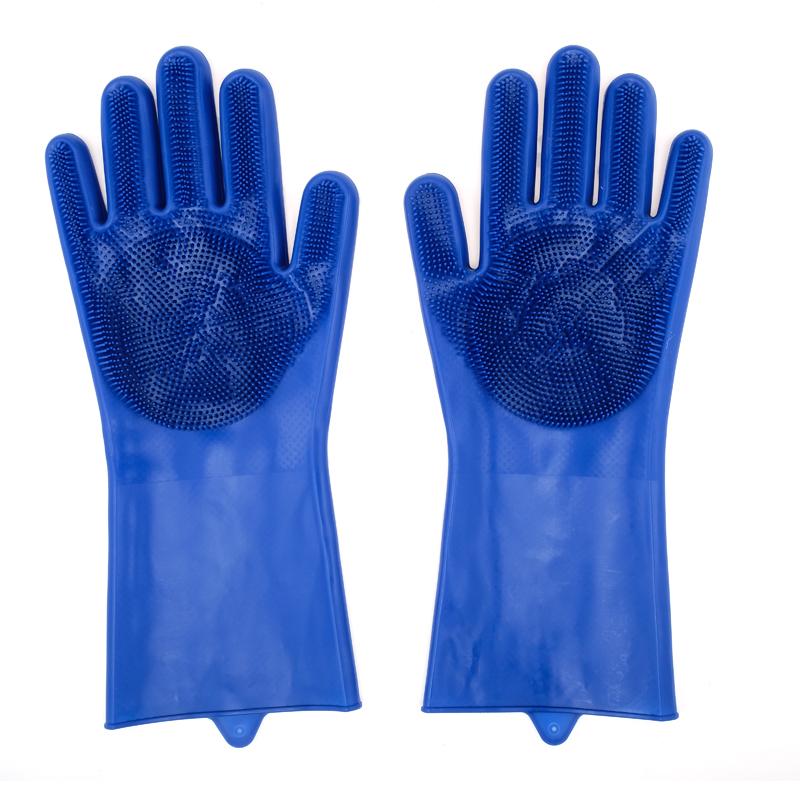 Blue Silicone Scrubbing Brush Cleaning Gloves - 32cm - Image 4
