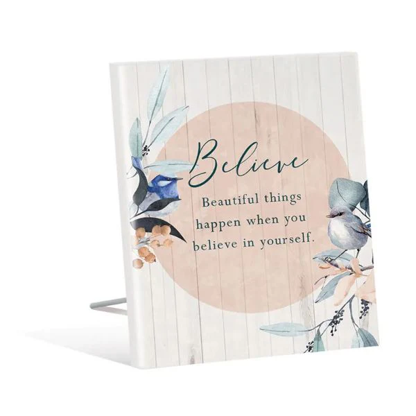 Wren Believe Sentiment Plaque - 12cm x 15cm
