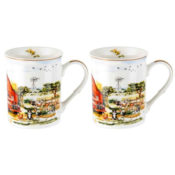 2 Pack Red Truck Country Life Mugs - 360ml
