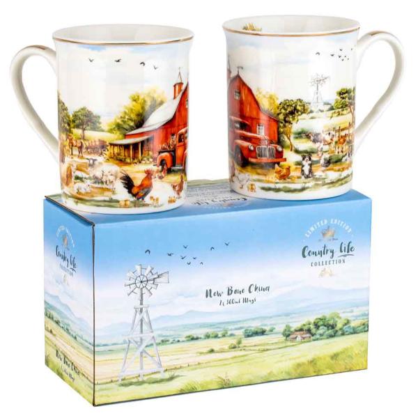 2 Pack Red Truck Country Life Mugs - 360ml - Image 2