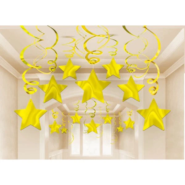 30 Pack Gold Shooting Stars Swirl Decorations
