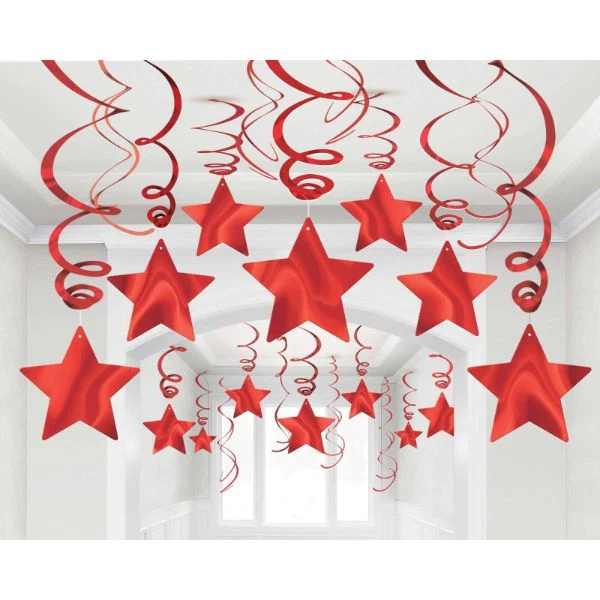30 Pack Apple Red Shooting Stars Swirl Decorations