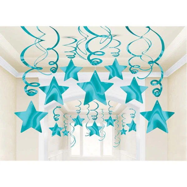 30 Pack Caribbean Blue Shooting Stars Swirl Decorations