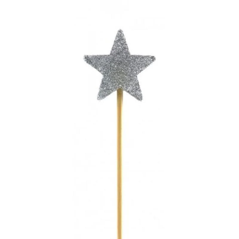 Silver Glitter Long Stick Star Candle