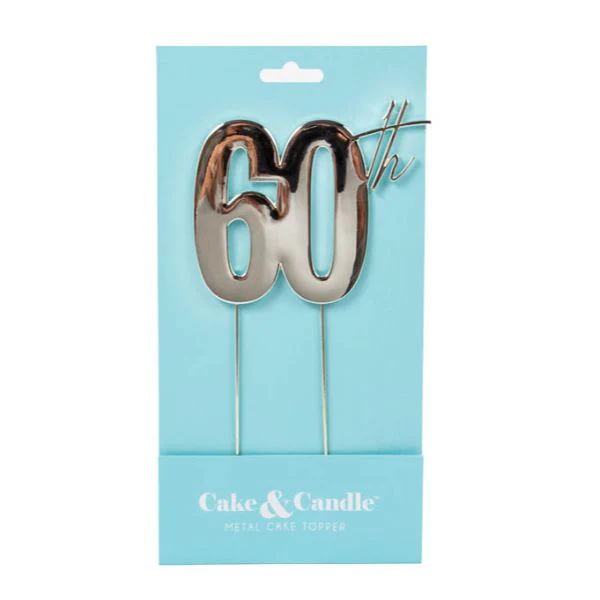 60th Silver Medal Cake Topper - 9cm - Image 3