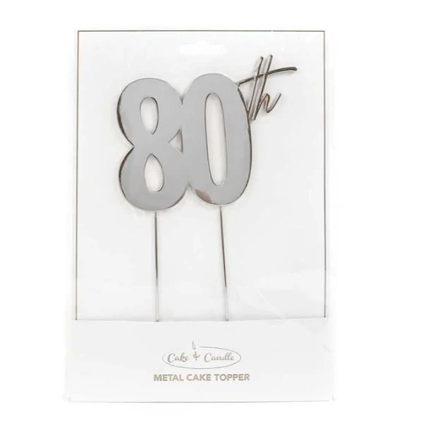 80th Silver Metal Cake Topper - 9cm - Image 3