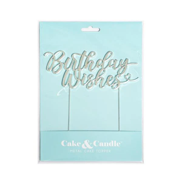 Silver Metal Birthday Wishes Cake Topper