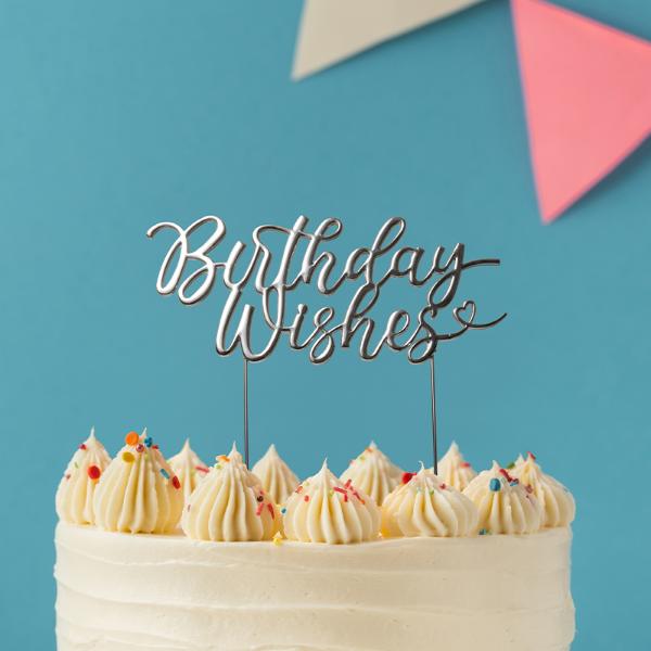 Silver Metal Birthday Wishes Cake Topper - Image 2