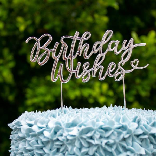 Silver Metal Birthday Wishes Cake Topper - Image 3