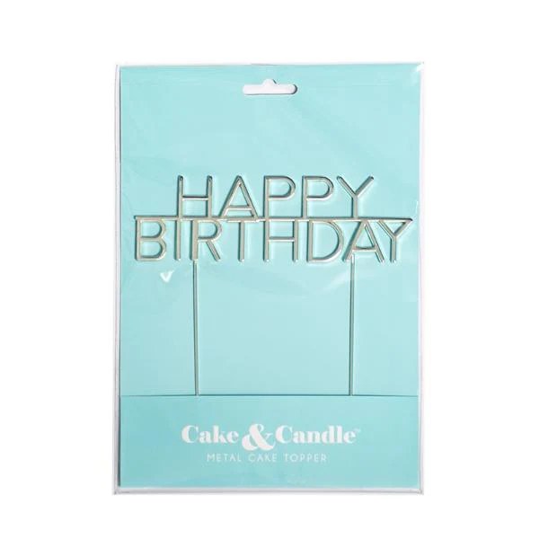 Silver Metal Happy Birthday Cake Topper
