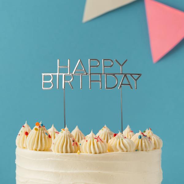 Silver Metal Happy Birthday Cake Topper - Image 2