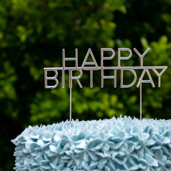 Silver Metal Happy Birthday Cake Topper - Image 3