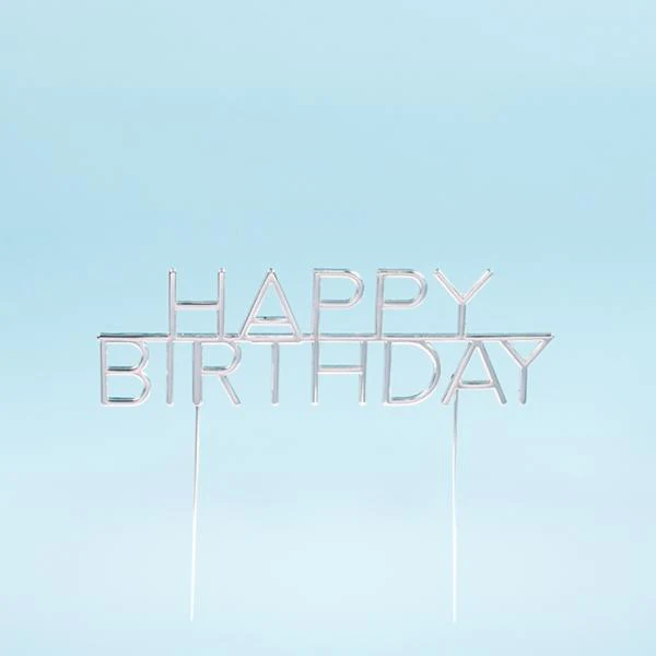 Silver Metal Happy Birthday Cake Topper - Image 4