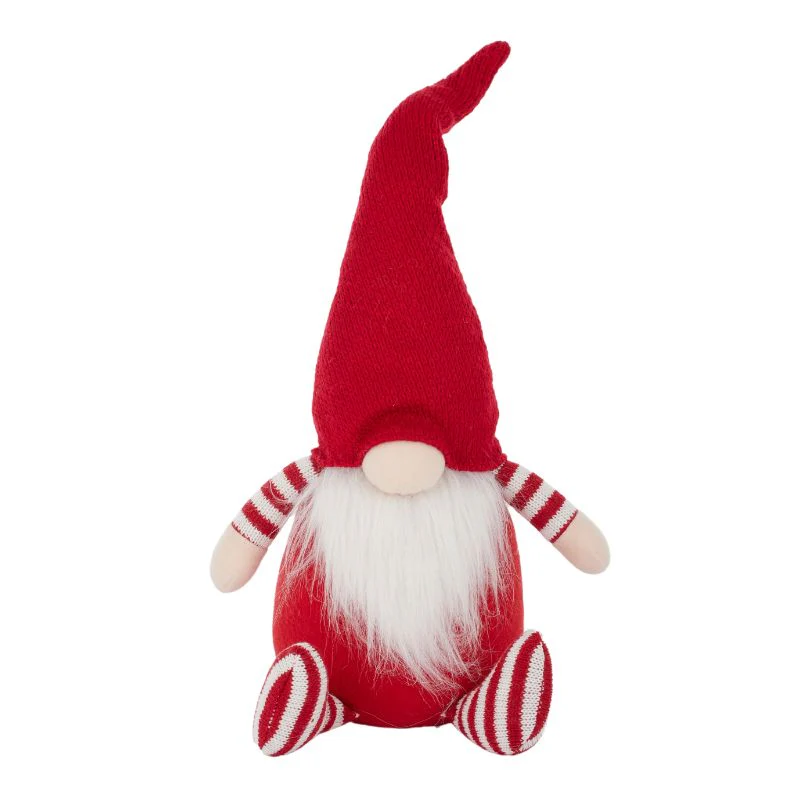 Sitting Gnome Fabric 23x16x38cm Red/Wht