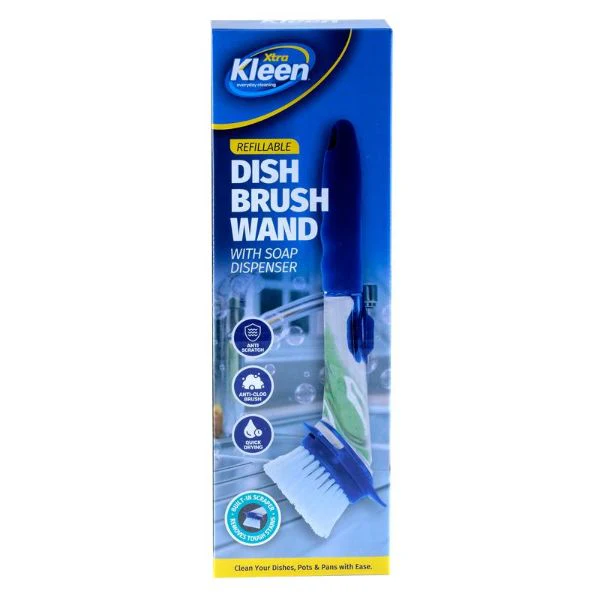 Soap Dispensing Refillable Dish Brush Wand With Brush Head - 25cm