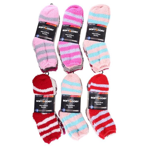 5 Pack Microfibre Womens Stripes Socks