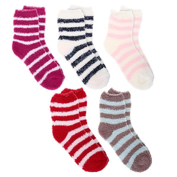 5 Pack Microfibre Womens Stripes Socks - Image 2