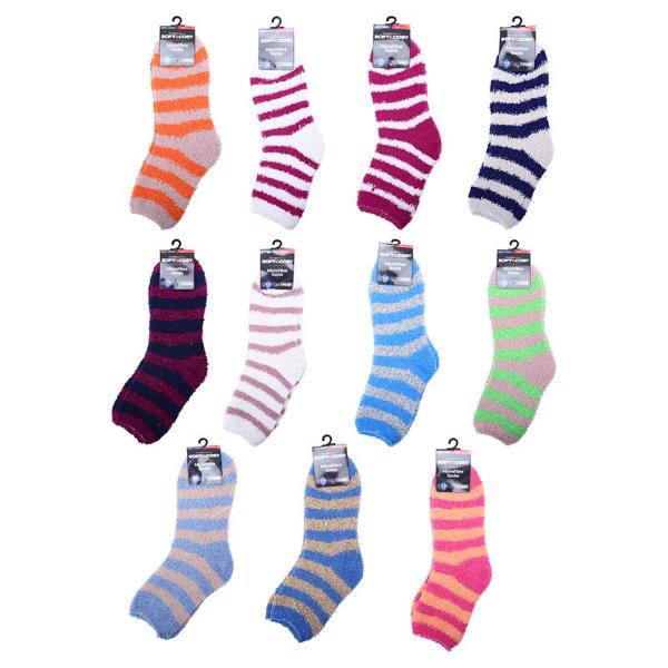 12 Pack Womens Stripes Microfibre Socks