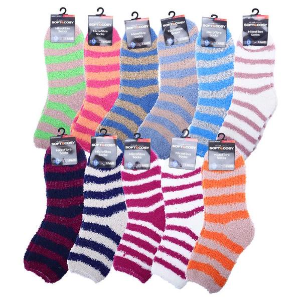 12 Pack Womens Stripes Microfibre Socks - Image 3