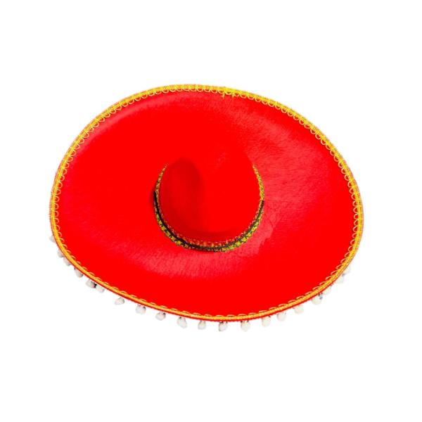 Round Red Somberro Pom Pom Hat