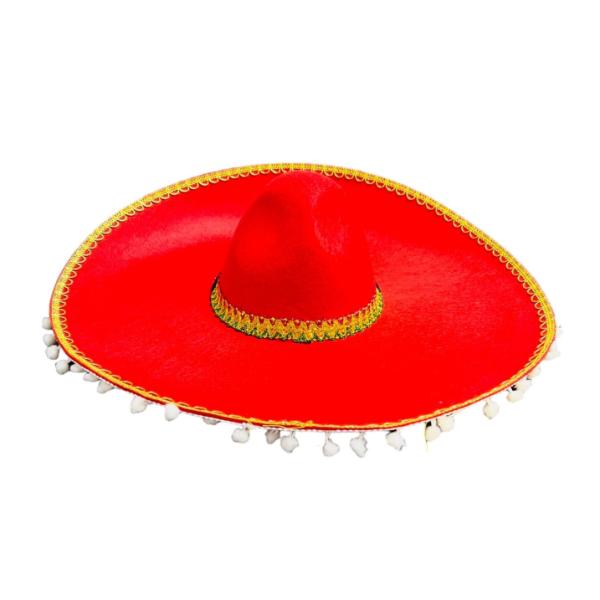 Round Red Somberro Pom Pom Hat - Image 2