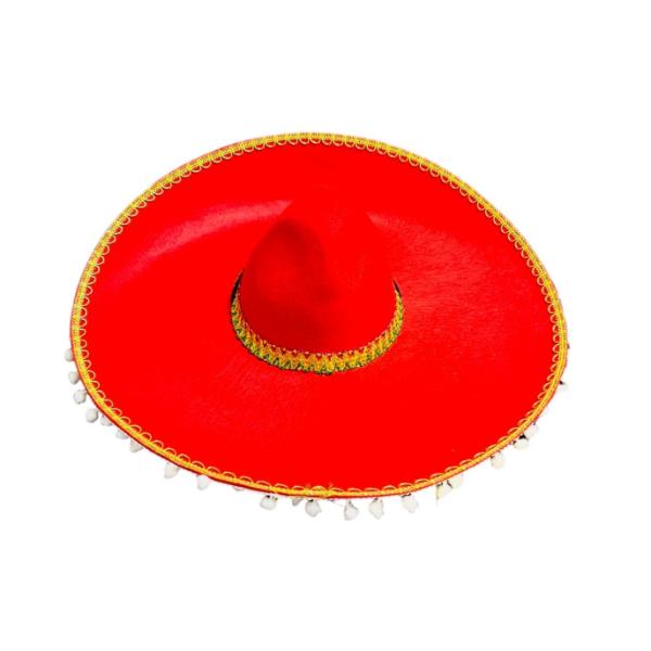 Round Red Somberro Pom Pom Hat - Image 3
