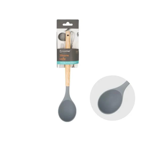 Grey Soup Ladle With Wooden Handle - 31cm x 6.4cm