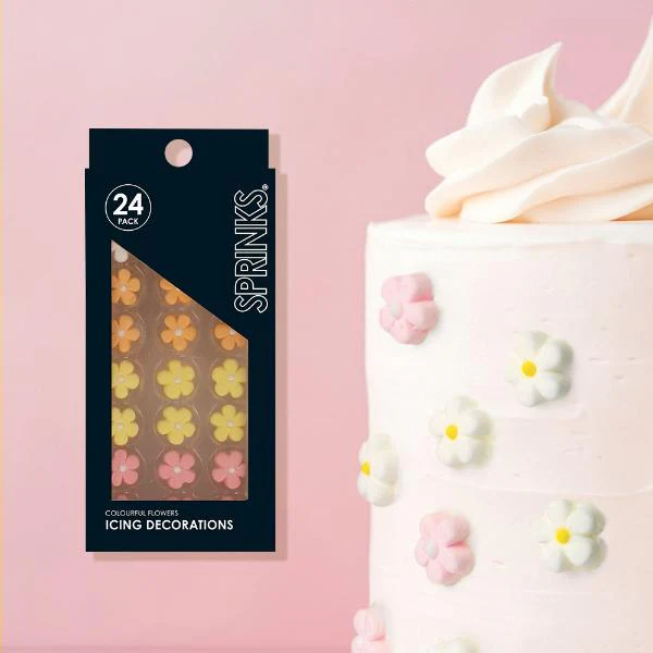 24 Pack Colourful Flowers Sprinks Icing Decoration