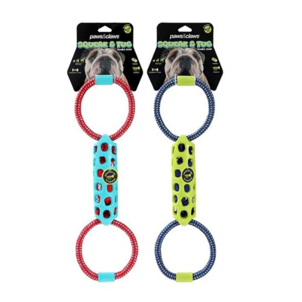 Squeak & Tug Double Tugger Tpr + Rope - 39cm x 12cm x 5cm