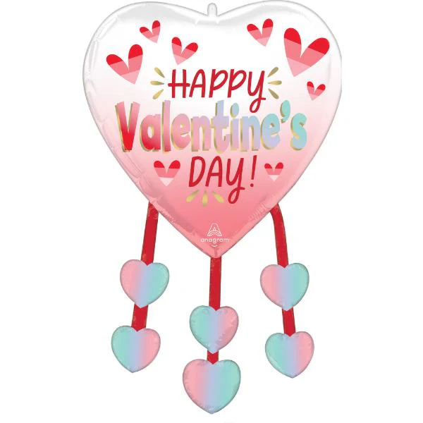 Happy Valentines Day Diffused Ombre Heart Danglers Foil Balloon - 86cm
