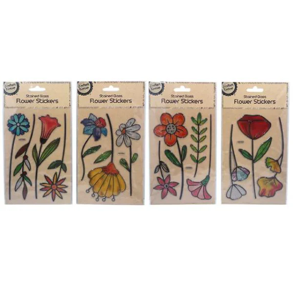 Stained Glass Flower Stickers - 12.5cm x 18.5cm