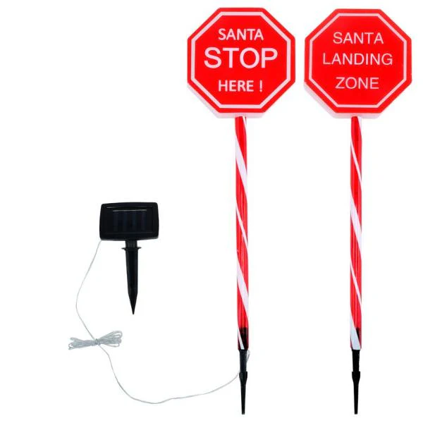 2 Function Warm White Led Double Sided Santa Sign Solar Light Stake - 18cm x 70cm - Image 2